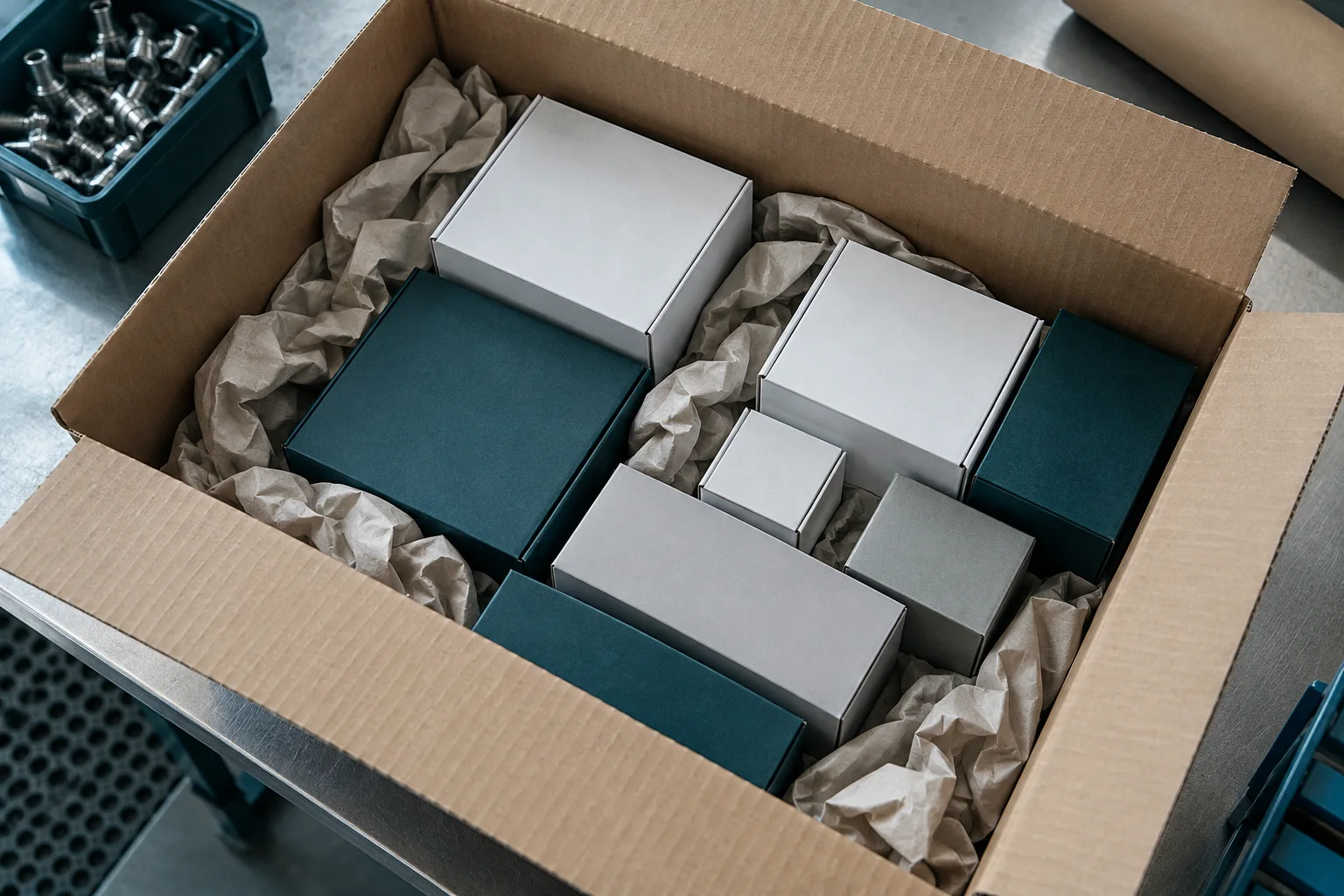 small component boxes consolidated into one shipping carton