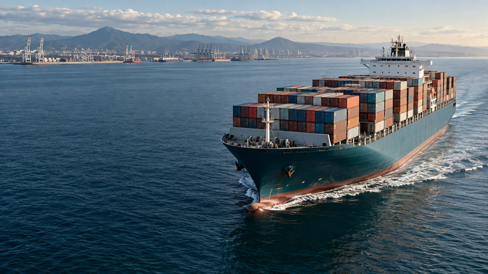 container cargo ship carrying freight at sea